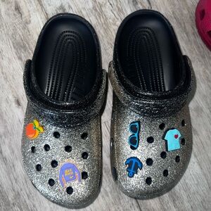 CROCS Black and Silver Slippers with Ventilation Holes